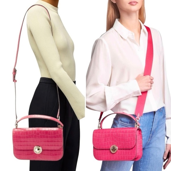 $449 Retail NWOT Kate Spade Audrey Croc Embossed 3-Way Pink Crossbody & Dust - Picture 3 of 13